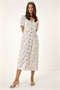 Ivory  Dusk Ditsy Floral Buttoned Midi Dress, Image 2 of 5
