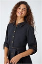 Black Cotton Blend Denim Tiered Midi Dress, Image 4 of 5