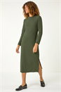 Khaki Textured A-Line Knitted Jumper Dress, Image 3 of 6
