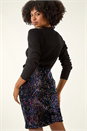 Midnight Blue Sequin Embellished Velour Stretch Skirt, Image 5 of 7