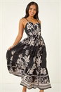 Black Petite Leaf Print Strappy Maxi Dress, Image 4 of 5