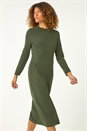 Khaki Textured A-Line Knitted Jumper Dress, Image 1 of 6