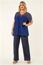 Navy  Curve Hotfix Woven Top, Image 2 of 5