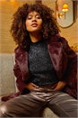 Black High Neck Fluffy Tinsel Knit Top, Image 7 of 7