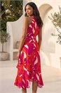 Cerise Floral Print Frill Wrap Midi Dress, Image 2 of 4