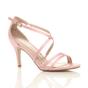 Light Pink AJVANI Light Pink Mid Heel Crossed Straps Wedding Bridal Sandals, Image 1 of 6