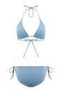 Blue WOVCOR Blue Triangle Tie Side Bikini Set with Halterneck Top, Image 2 of 2