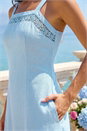 Light Blue  Linen Blend Lace Trim Midi Dress, Image 4 of 4