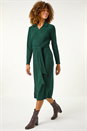 Dark Green Stretch Ribbed Knit Midi Dress, Image 2 of 5