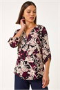 Black Floral Print Zip Detail Top, Image 4 of 5