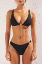 Black Triangle Bikini Set with Hardware Detail and High Leg Bottom, Image 4 of 5