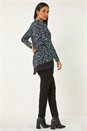 Black Floral Print V-Neck Tunic Top, Image 3 of 5