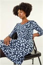 Navy  Geometric Gathered A-Line Dress, Image 1 of 5
