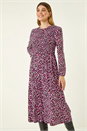 PINK Ditsy Floral Shirred Midi Dress, Image 5 of 7