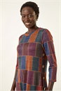 Red Patchwork Button Swing Dress, Image 4 of 5
