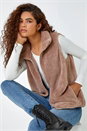 Taupe Soft Sherpa Fleece Gilet, Image 1 of 5