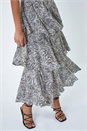 White Abstract Zebra Print Tiered Midi Dress, Image 5 of 5