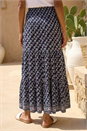 Navy  Floral Print Shirred Maxi Skirt, Image 3 of 4