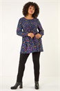 Navy  Curve Floral Print Stretch Top, Image 2 of 5