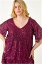 Bordeaux Curve Sequin Overlay Flute Sleeve Top, Image 4 of 5