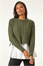 Khaki 2 in 1 Contrast Cable Knit Jumper, Image 2 of 5