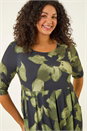 Green Curve Floral Print Pocket Stretch Dress, Image 4 of 5