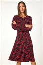 Red Leaf Print Stretch Tea Dress, Image 2 of 5