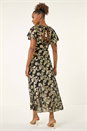 Black Burnout Floral Frill Midi Dress, Image 3 of 5