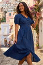 Navy  Textured Frill Midi Dress, Image 3 of 4