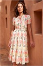 Ivory  Petite Abstract Print Frill Midi Dress , Image 1 of 4