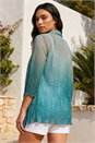 Teal Ombre Metallic Plisse Kimono, Image 2 of 4