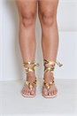 Natural  Scarf Wrap Around Tie Leg Sandals, Image 2 of 4