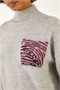 Light Grey Animal Print Pocket Knit Jumper, Image 5 of 5