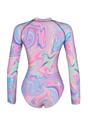Multi Long Sleeve Zip Front Marble Print Performance Swimsuit, Image 3 of 4