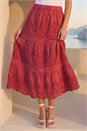 Rust Broderie Elastic Waist A Line Tiered Midi Skirt, Image 2 of 4