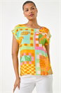 Orange Abstract Print Shell Top, Image 2 of 5