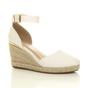 White AJVANI White Mid Wedge Heel Ankle Strap Espadrille Sandals, Image 1 of 6