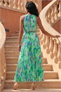 Green Blurred Print Pleated Maxi Dress, Image 3 of 4
