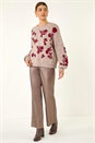 Taupe Floral Crew Neck Knit Jumper, Image 3 of 7