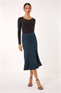 Teal Flared Textured Midi Stretch Skirt, Image 3 of 5