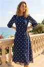 Navy  Polka Dot Chiffon Pleated Midi Dress , Image 2 of 4