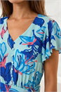 Blue Floral Tiered Tie Waist Dress, Image 4 of 4