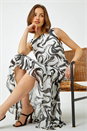 Ivory Swirl Print Chiffon Midi Dress, Image 1 of 5