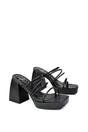 Black XY LONDON Black 'Colt' Strappy Square Toe High Block Heel Platform Mule Sandals, Image 5 of 5