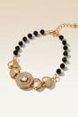 Gold Large Zircon Heart Charm Beaded Adjustable Bracelet, Image 1 of 2