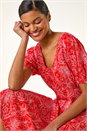Red Floral Midi Tea Dress, Image 4 of 5