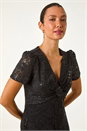 Black Sequin Lace Twist Front Midi Dress, Image 4 of 5
