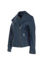 Navy Ashwood Leather Navy 'Isabella' Real Leather Wide Collar Biker Jacket, Image 3 of 5