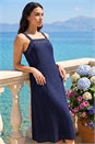 Navy  Linen Blend Lace Trim Midi Dress, Image 2 of 4