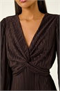 Chocolate Plisse Twist Front Midi Dress, Image 5 of 5